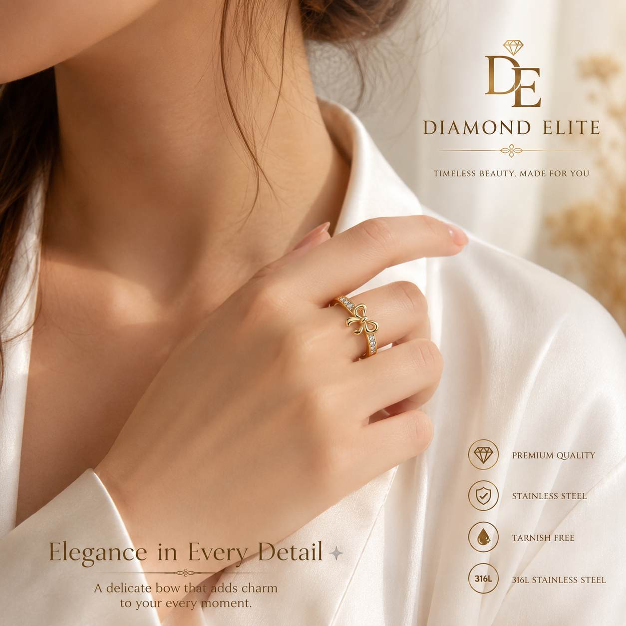Diamond Elite Luxury Butterfly Bow Ring