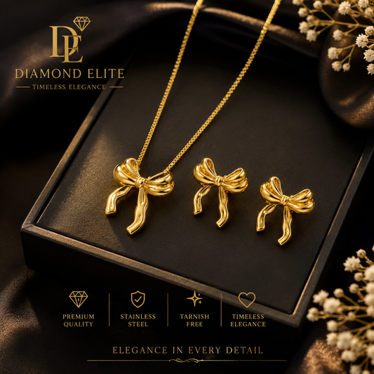 Diamond Elite Luxury Bow Locket & Earrings Set ✨