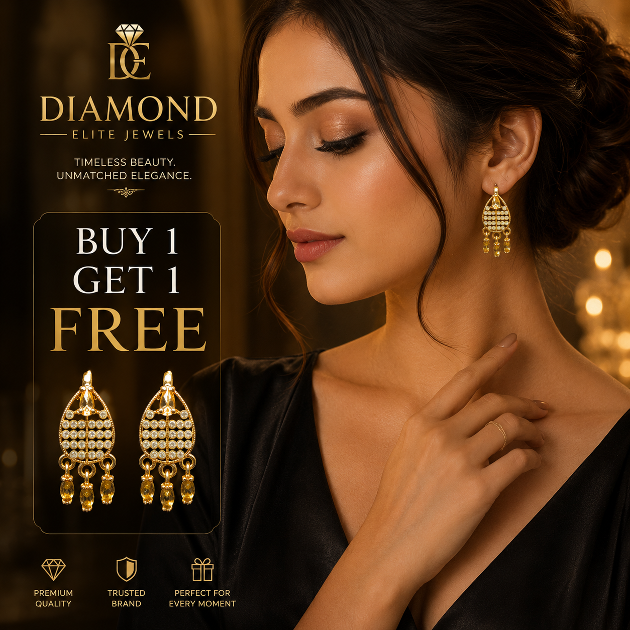 Diamond Elite Jewels Double Layer Golden Elegance Necklace With free earrings
