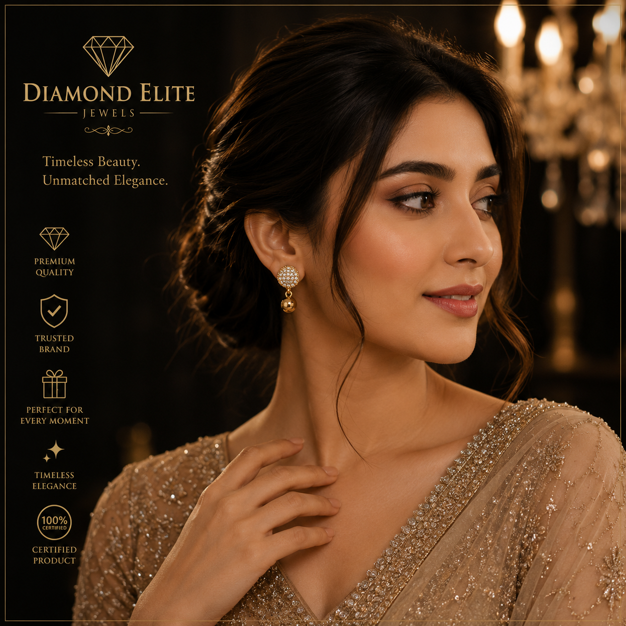Diamond Elite Luxury Gold Plated Crystal Drop Earrings