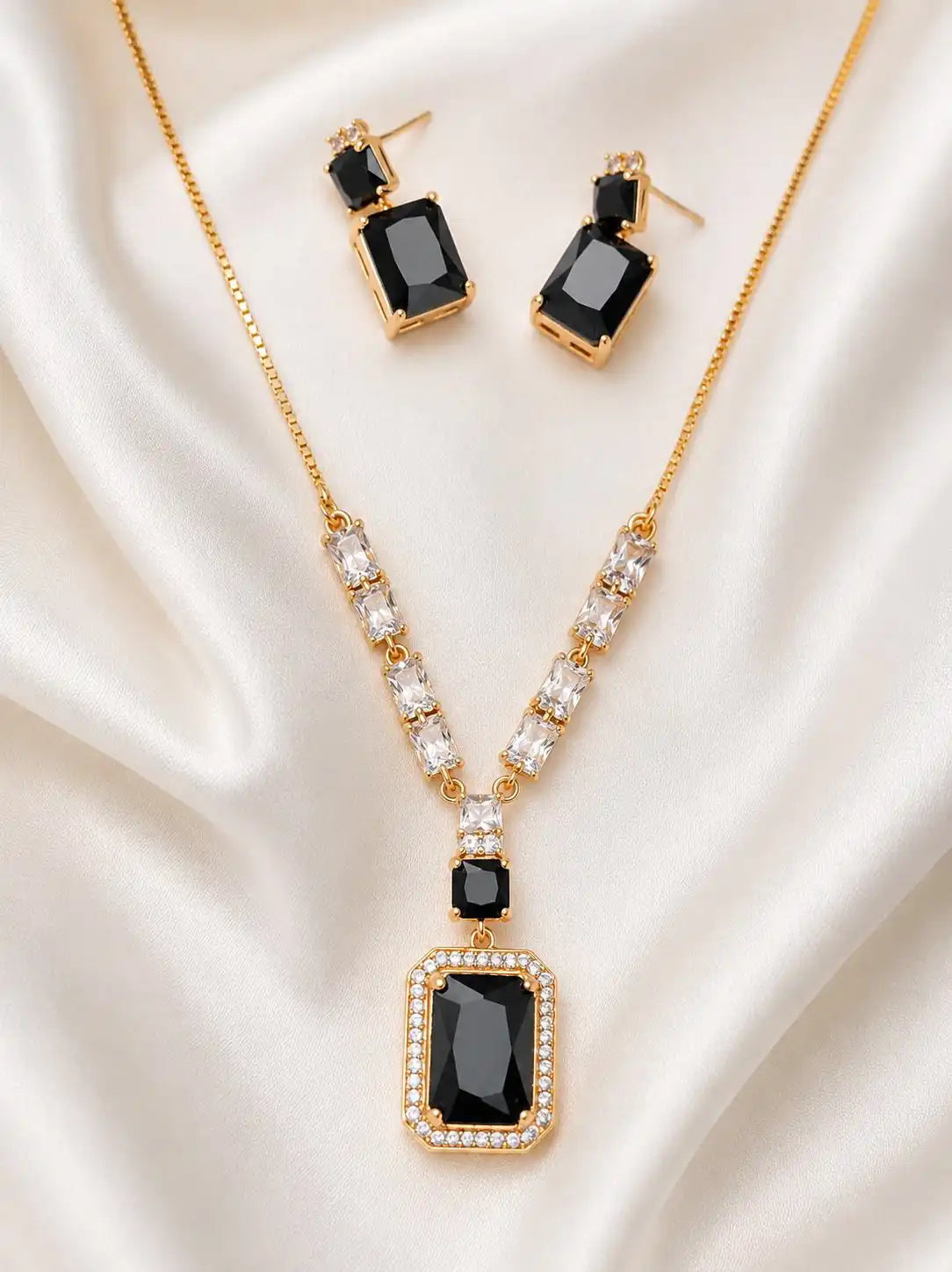 Luxury Black Stone Necklace Set  Diamond Elite