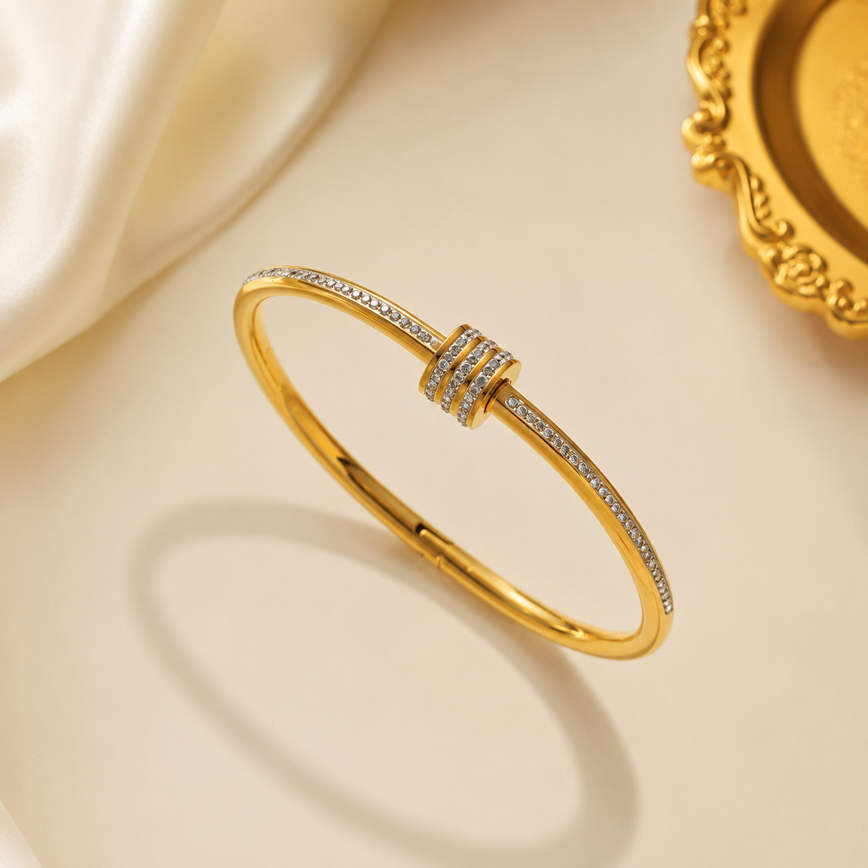 Diamond Elite Luxury Gold-Plated Stainless Steel Bangle Bracelet ✨