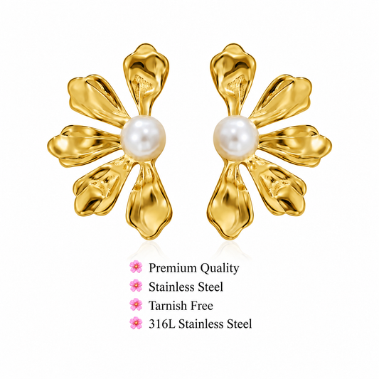 Diamond Elite Luxury Pearl Flower Earrings