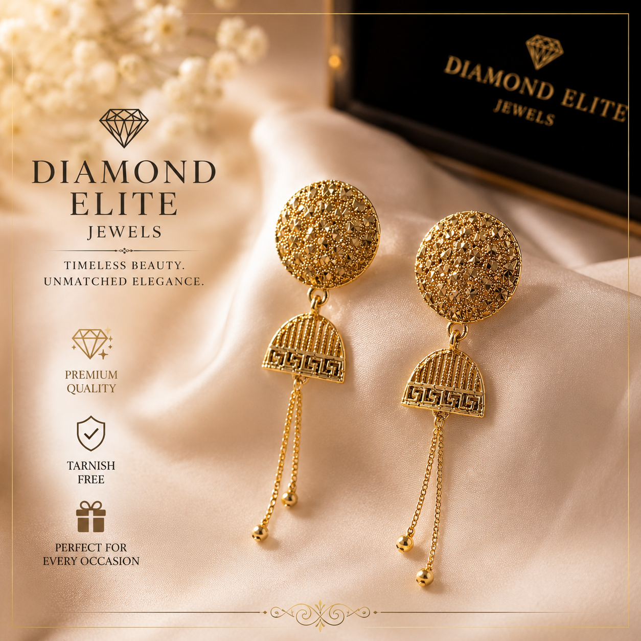 Luxury Gold Drop Earrings Timeless Elegance by Diamond Elite Jewels