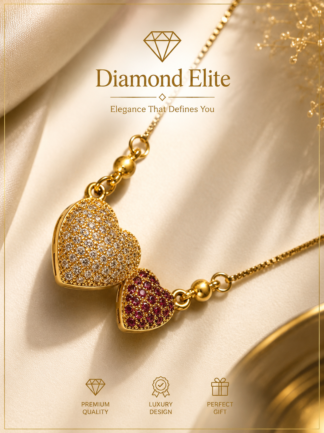 Diamond Elite Luxury Double Heart Crystal Necklace