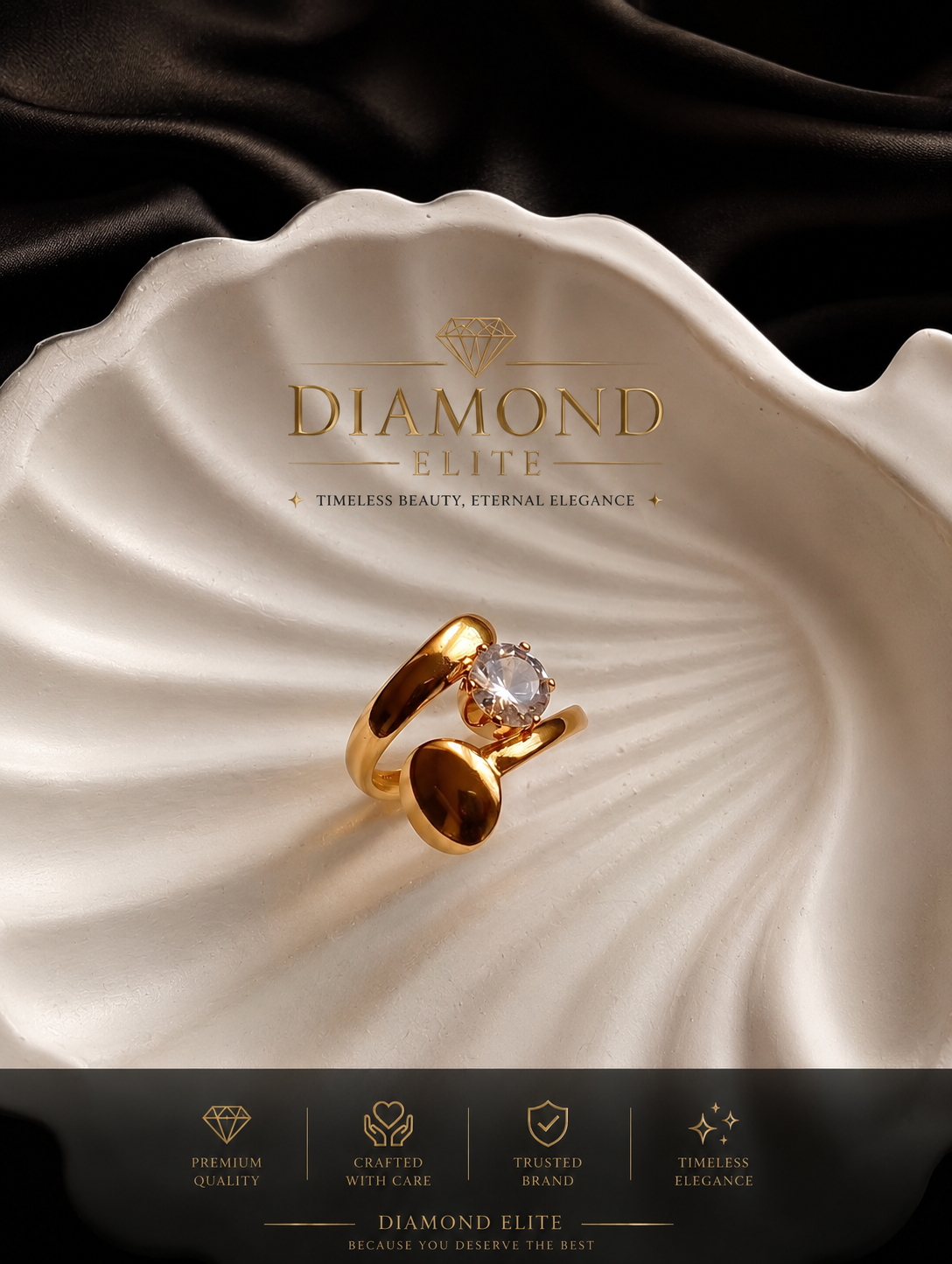 Diamond Elite Gold Plated Adjustable Open Ring with Brilliant Cubic Zirconia Stone