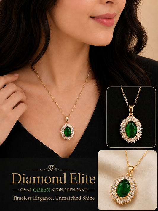 Luxury Green Stone Oval Pendant  Diamond Elite Exclusive