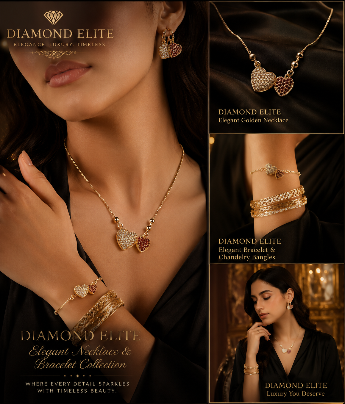Diamond Elite Luxury Double Heart Crystal Necklace