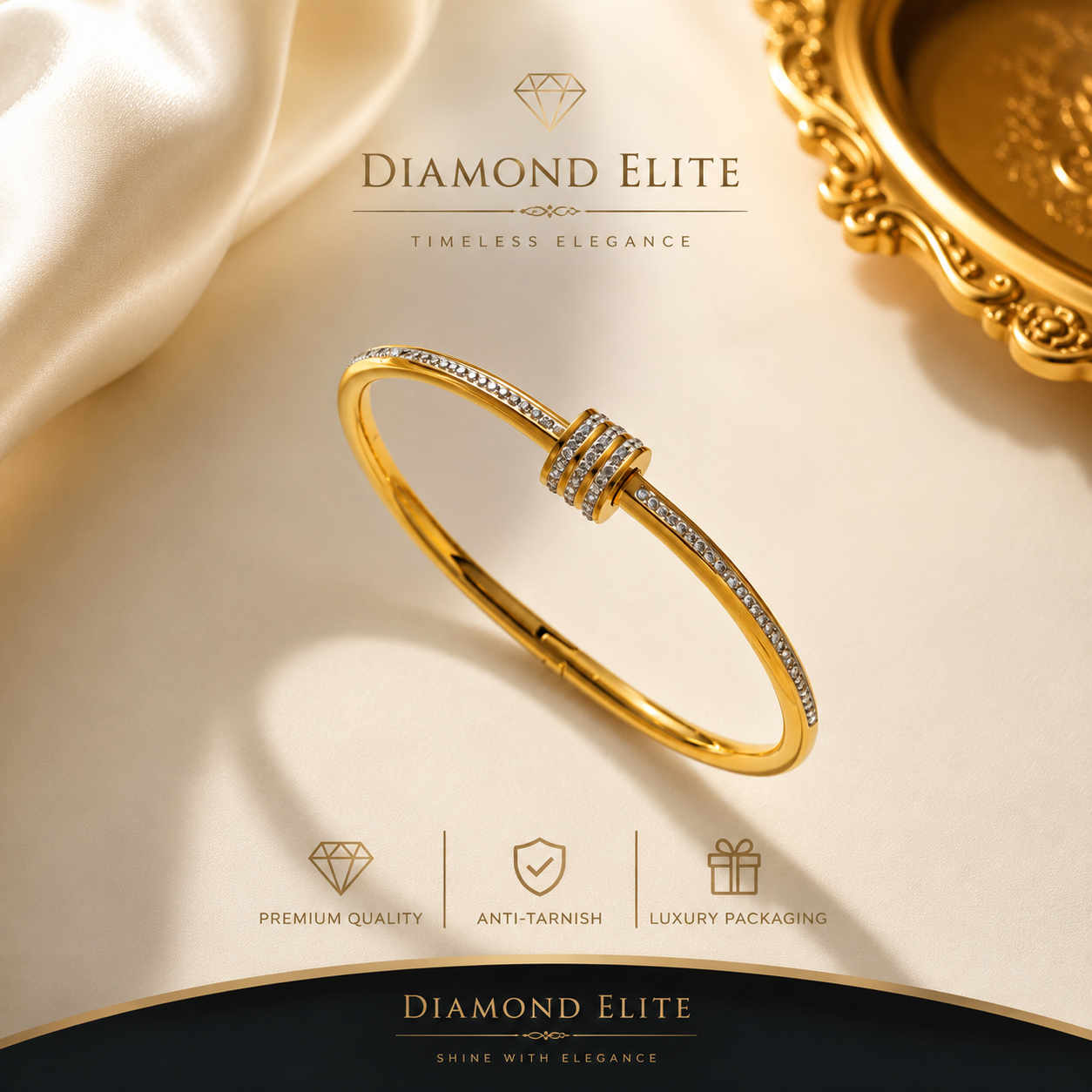 Diamond Elite Luxury Gold-Plated Stainless Steel Bangle Bracelet ✨