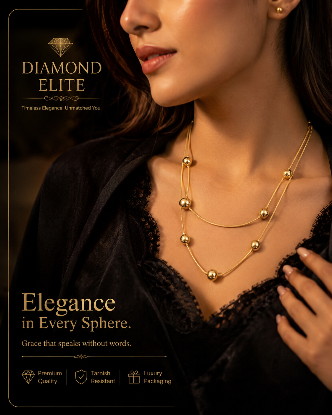 Diamond Elite Jewels Double Layer Golden Elegance Necklace With free earrings