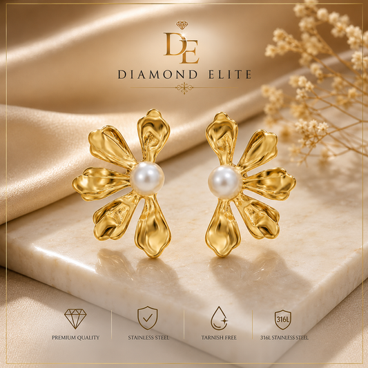 Diamond Elite Luxury Pearl Flower Earrings