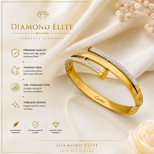 Diamond Elite Luxury Gold-Plated Stainless Steel Crystal Bangle ✨