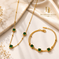 Diamond Elite Luxury Green Emerald Stainless Steel Necklace & Bracelet Set