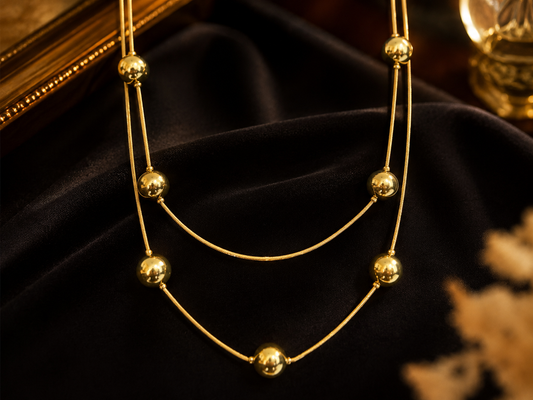 Diamond Elite Jewels Double Layer Golden Elegance Necklace With free earrings