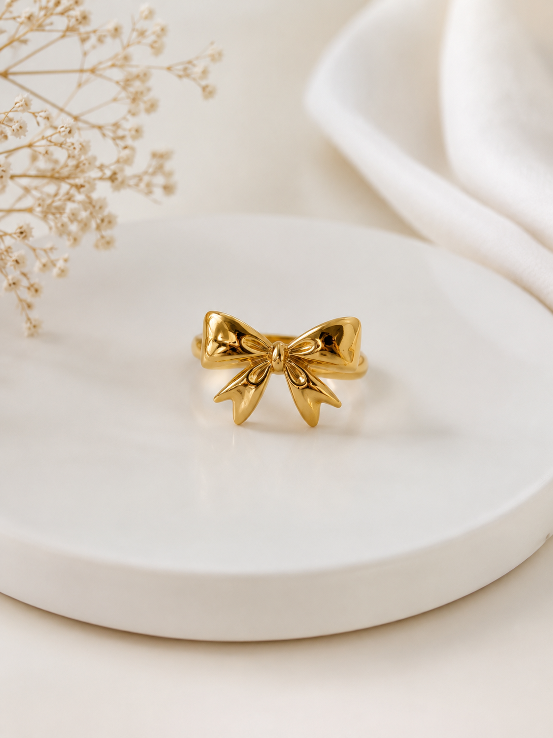 Diamond Elite Golden Bow Ring Elegant Gold Plated Stainless Steel Ring
