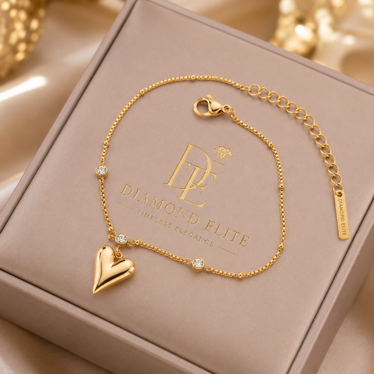 Diamond Elite Heart Charm Stainless Steel Bracelet