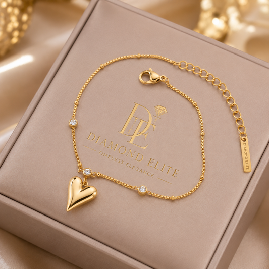 Diamond Elite Heart Charm Stainless Steel Bracelet