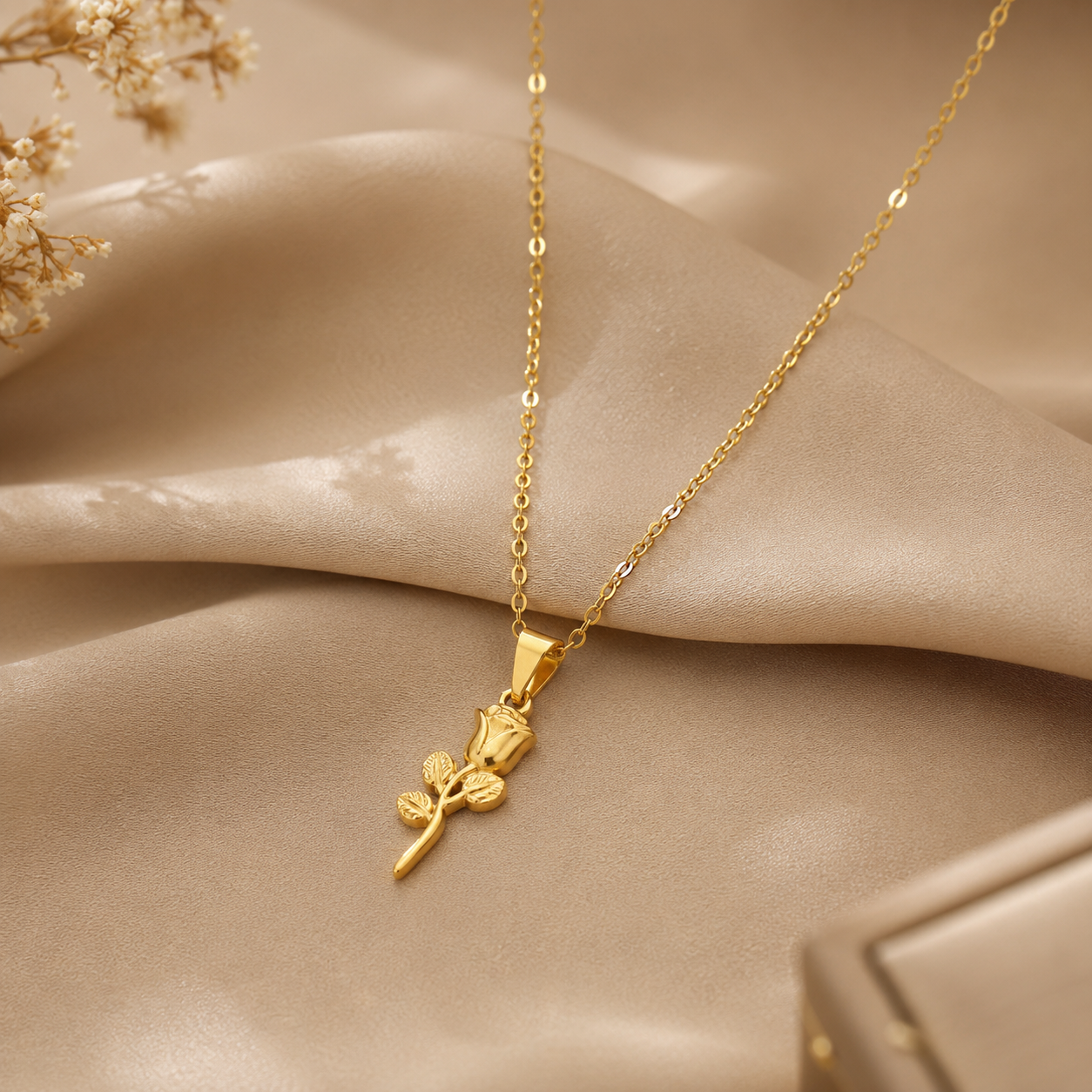 Diamond Elite Jewels Elegant Rose Pendant Chain | Luxury Gold-Plated Necklace