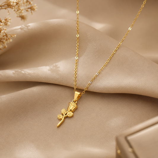 Diamond Elite Jewels Elegant Rose Pendant Chain | Luxury Gold-Plated Necklace
