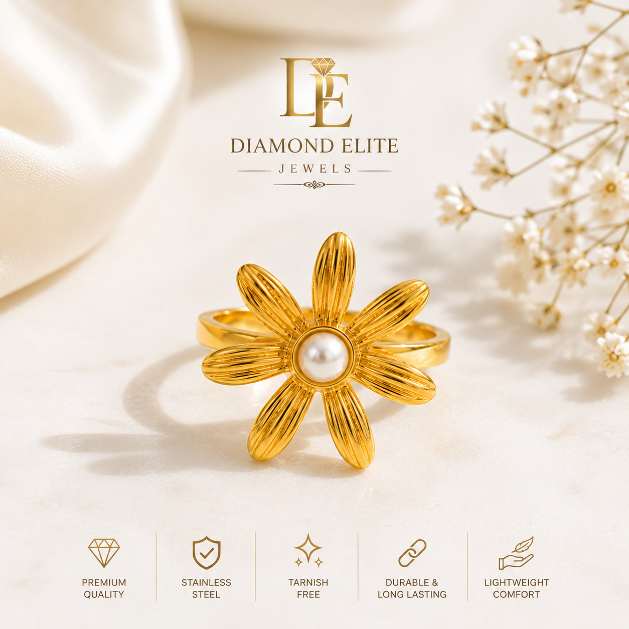 Elegant Daisy Blossom Ring Premium Stainless Steel