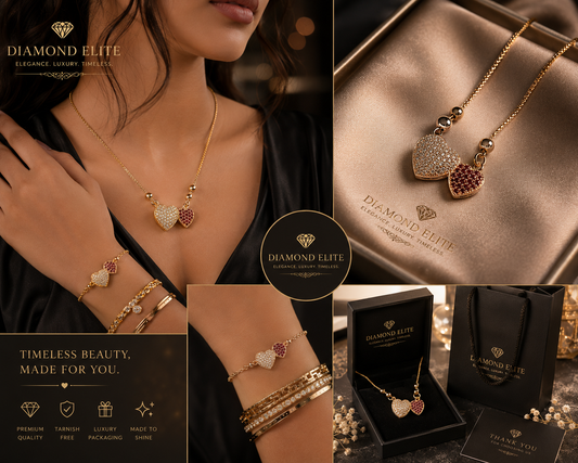 Diamond Elite Luxury Double Heart Crystal Necklace