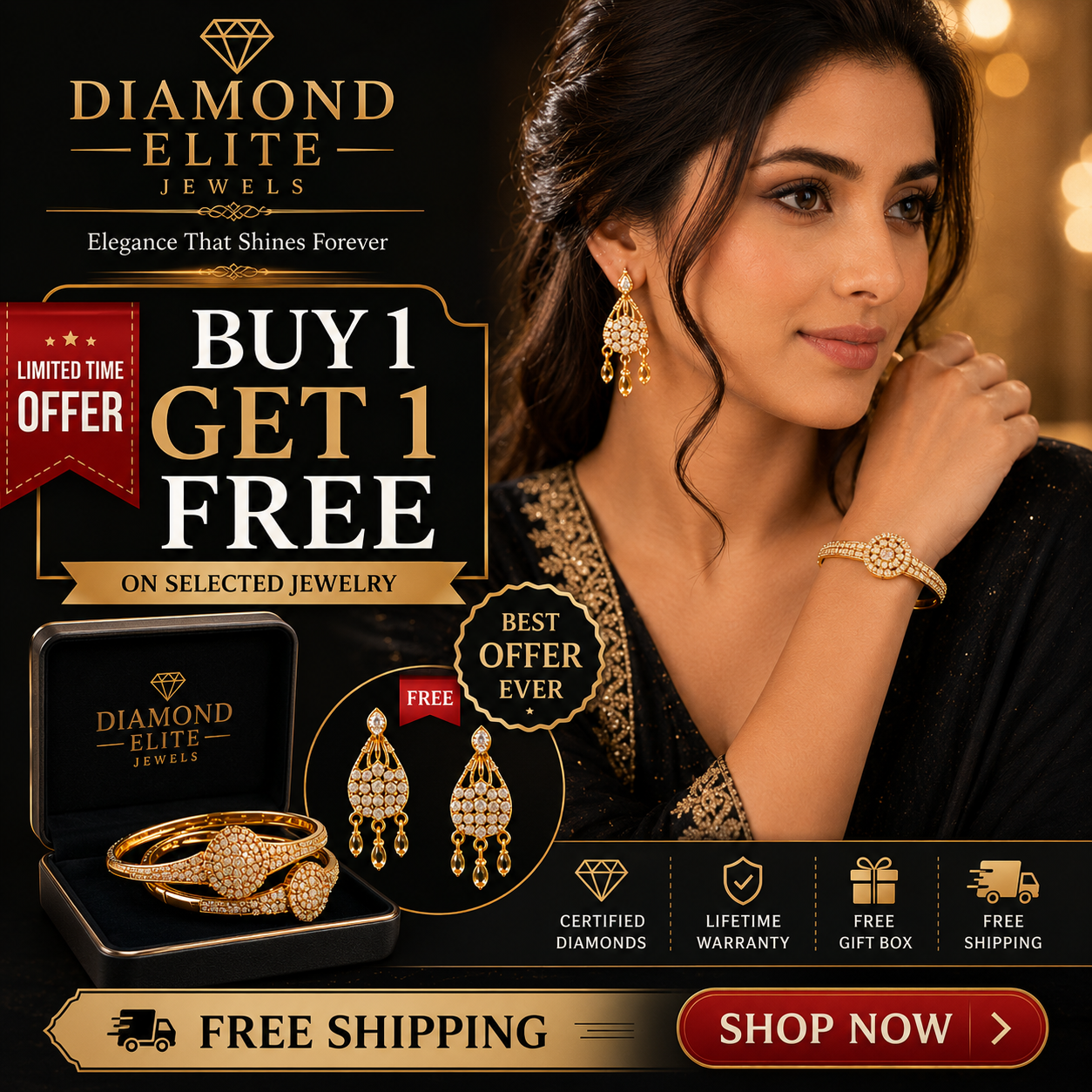 Diamond Elite 2 Luxury Bracelets With Free Earrings & Free Shipping