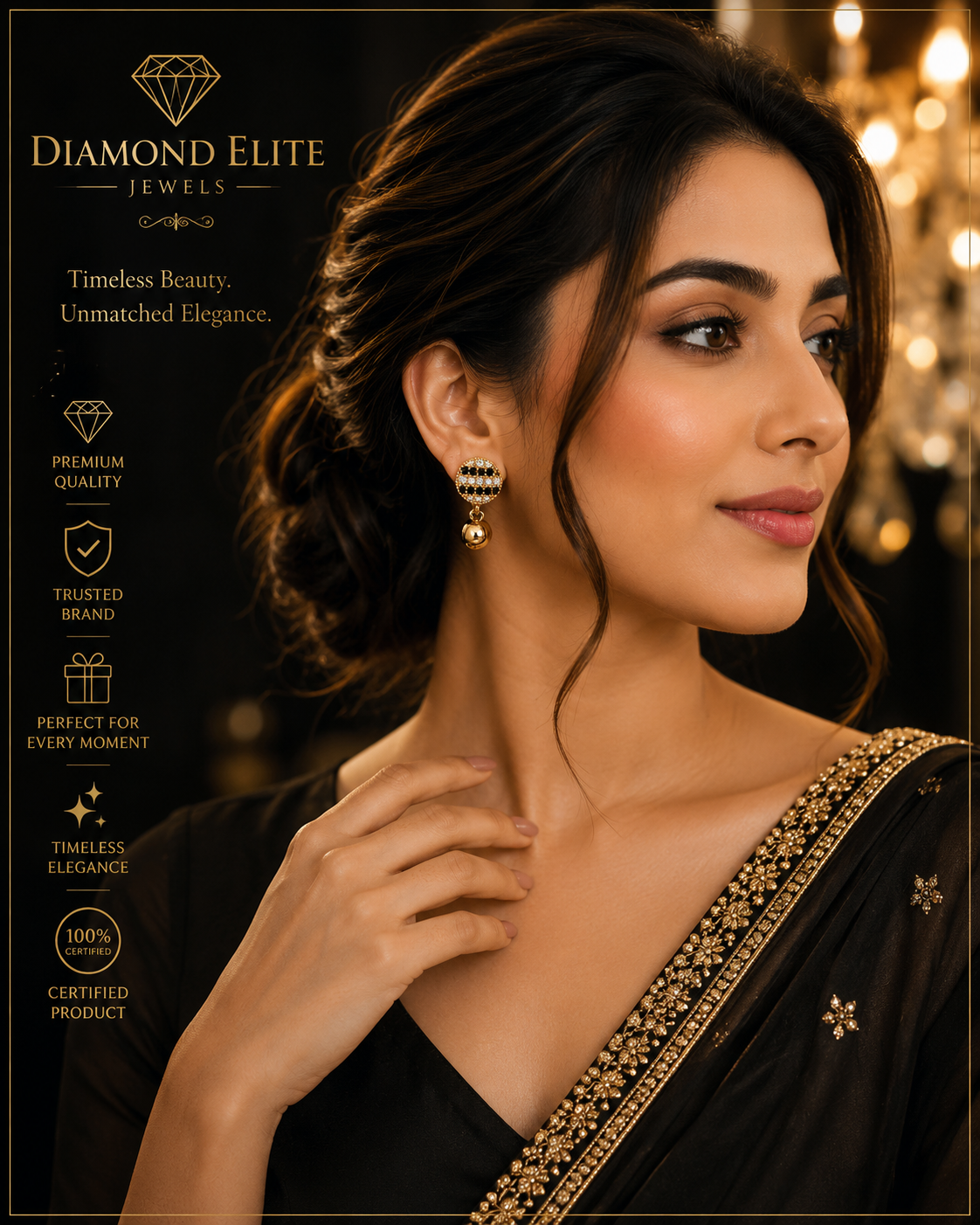 Diamond Elite Luxury Gold Plated Crystal Drop Earrings