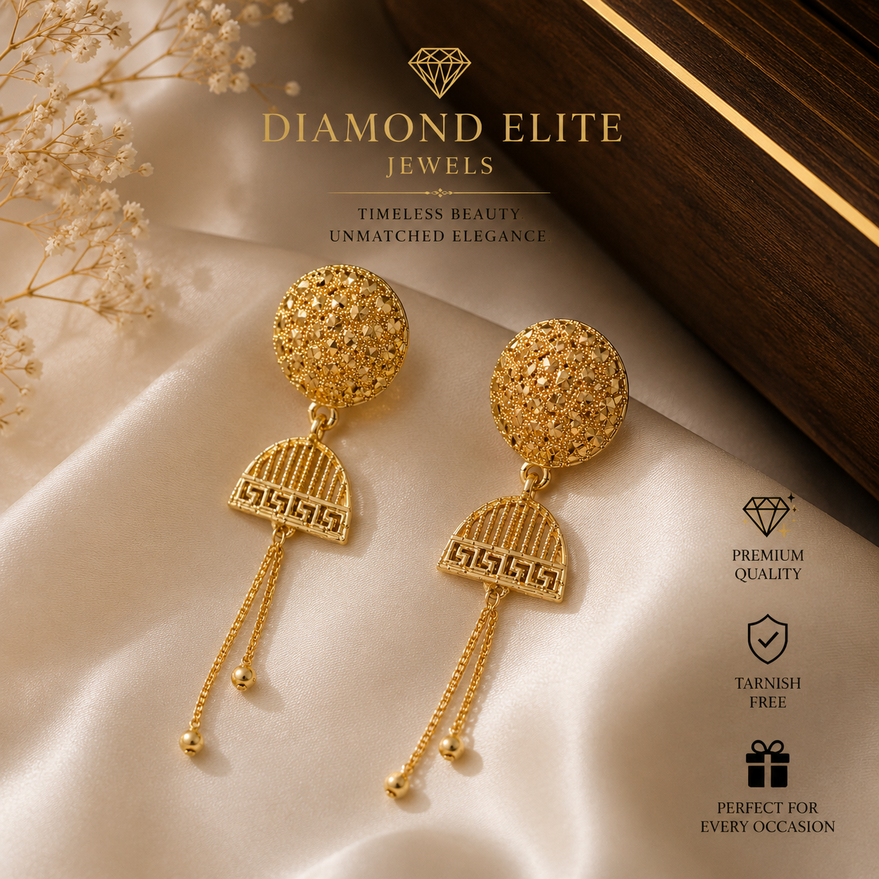 Luxury Gold Drop Earrings Timeless Elegance by Diamond Elite Jewels