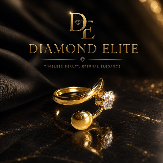 Diamond Elite Gold Plated Adjustable Open Ring with Brilliant Cubic Zirconia Stone